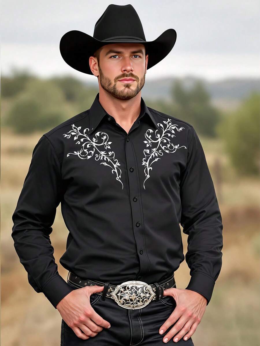 Herren Langarmhemd Modern mit Floralmuster Elegant