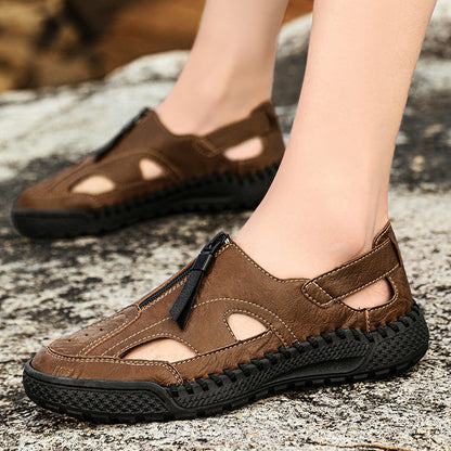 Damen Sandalen Ledersandalen Atmungsaktiv Rutschfest Verstellbar