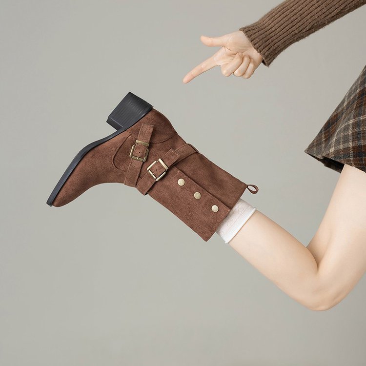 Damen Stiefeletten Robust mit Blockabsatz und verstellbaren Riemen Modern