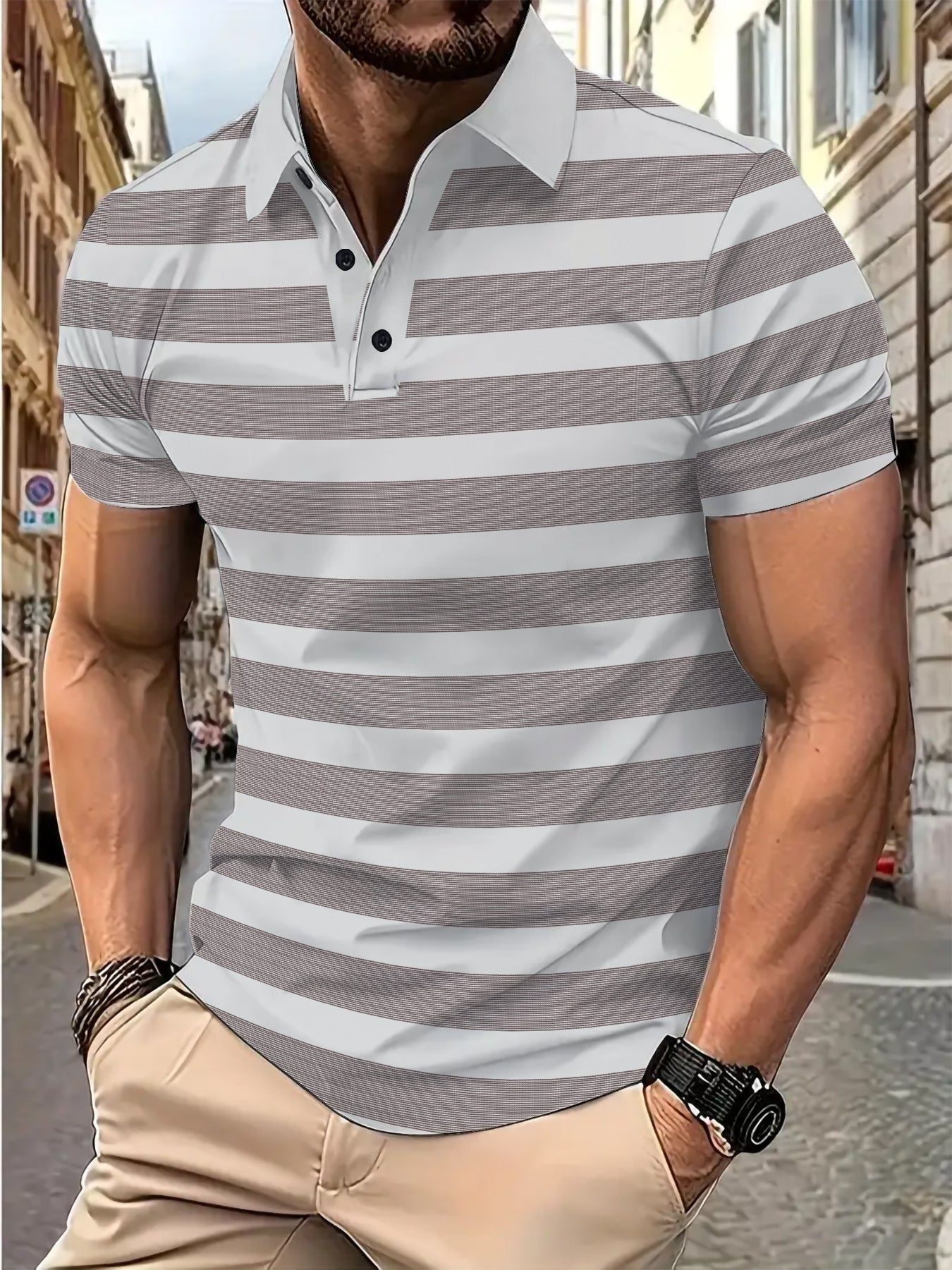 Herren Poloshirt Kurzarm Streifen atmungsaktiv Modern