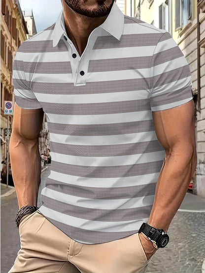 Herren Poloshirt Kurzarm Streifen atmungsaktiv Modern