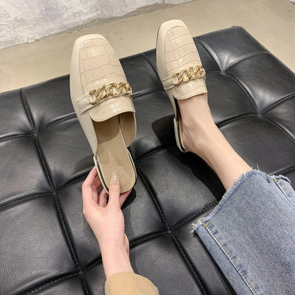 Elegante Damen Slingback Schuhe mit Ketten Detail