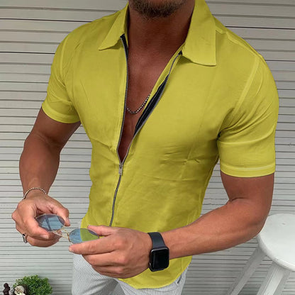 Herren Kurzarmhemd Reißverschluss Modern Style
