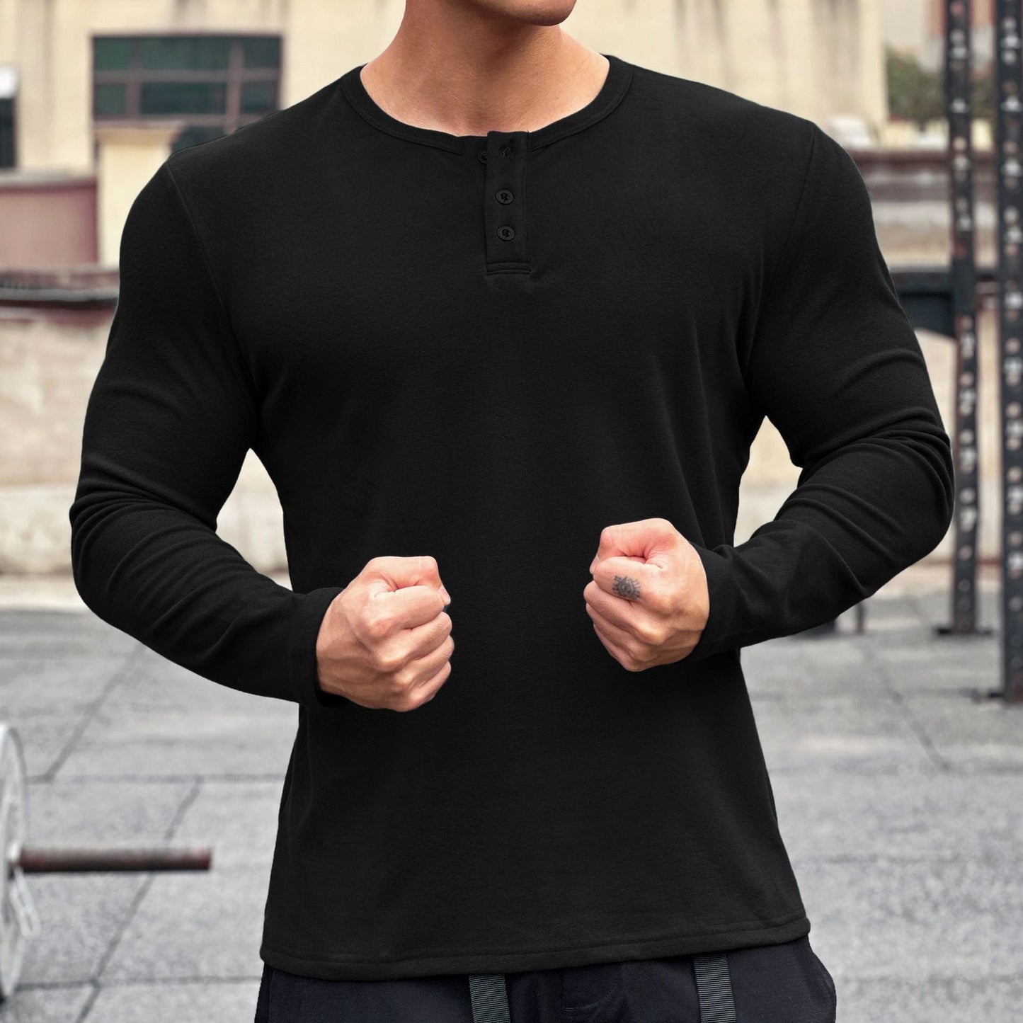 Herren Langarmshirt Modern mit Knopfverschluss Elegант
