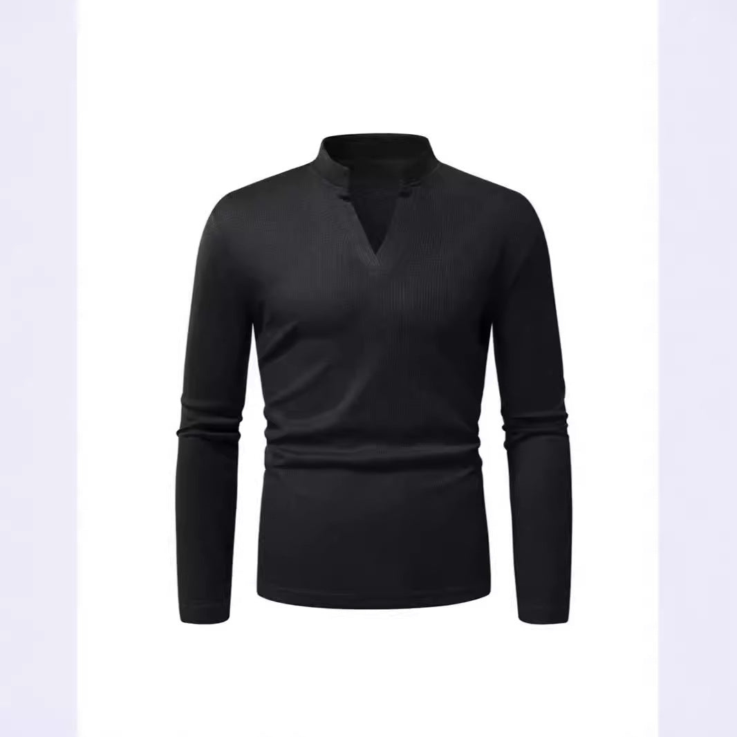 Herren Langarmshirt Mit Stehkragen Modern Strukturiert