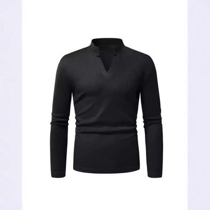 Herren Langarmshirt Mit Stehkragen Modern Strukturiert