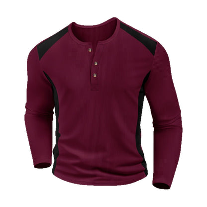 Herren Langarmshirt Strukturiert Modern Mit Knöpfen