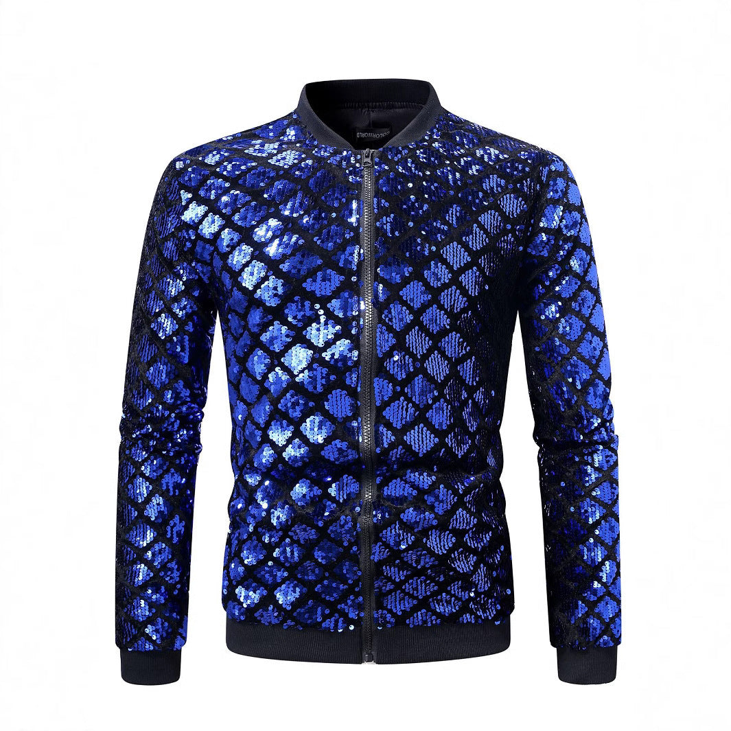 Herren Bomberjacke Glitzernd mit Strasssteinen Modern