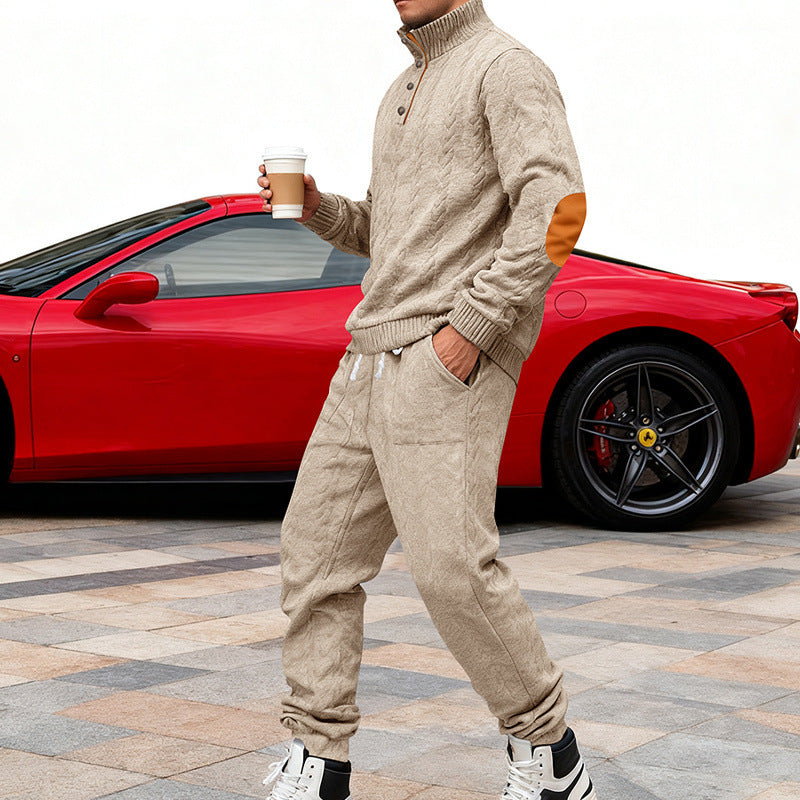 Herren Jogginganzug Strick Modern mit Kragen und Taschen