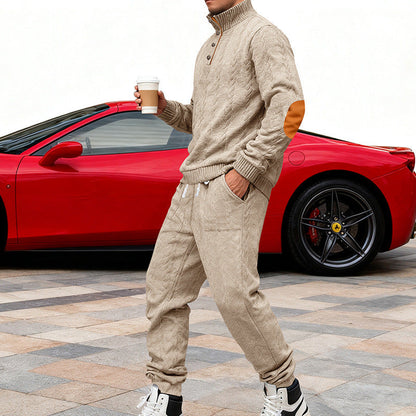 Herren Jogginganzug Strick Modern mit Kragen und Taschen