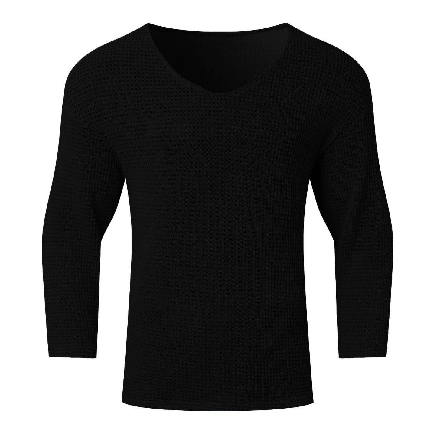 Herren Langarmshirt Waffelstruktur V-Ausschnitt Modern
