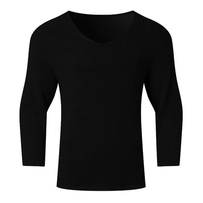 Herren Langarmshirt Waffelstruktur V-Ausschnitt Modern