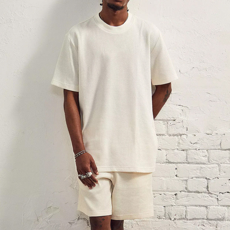 Herren T-Shirt und Shorts Set atmungsaktiv Waffelgewebe Sommer - BerlinGlamour
