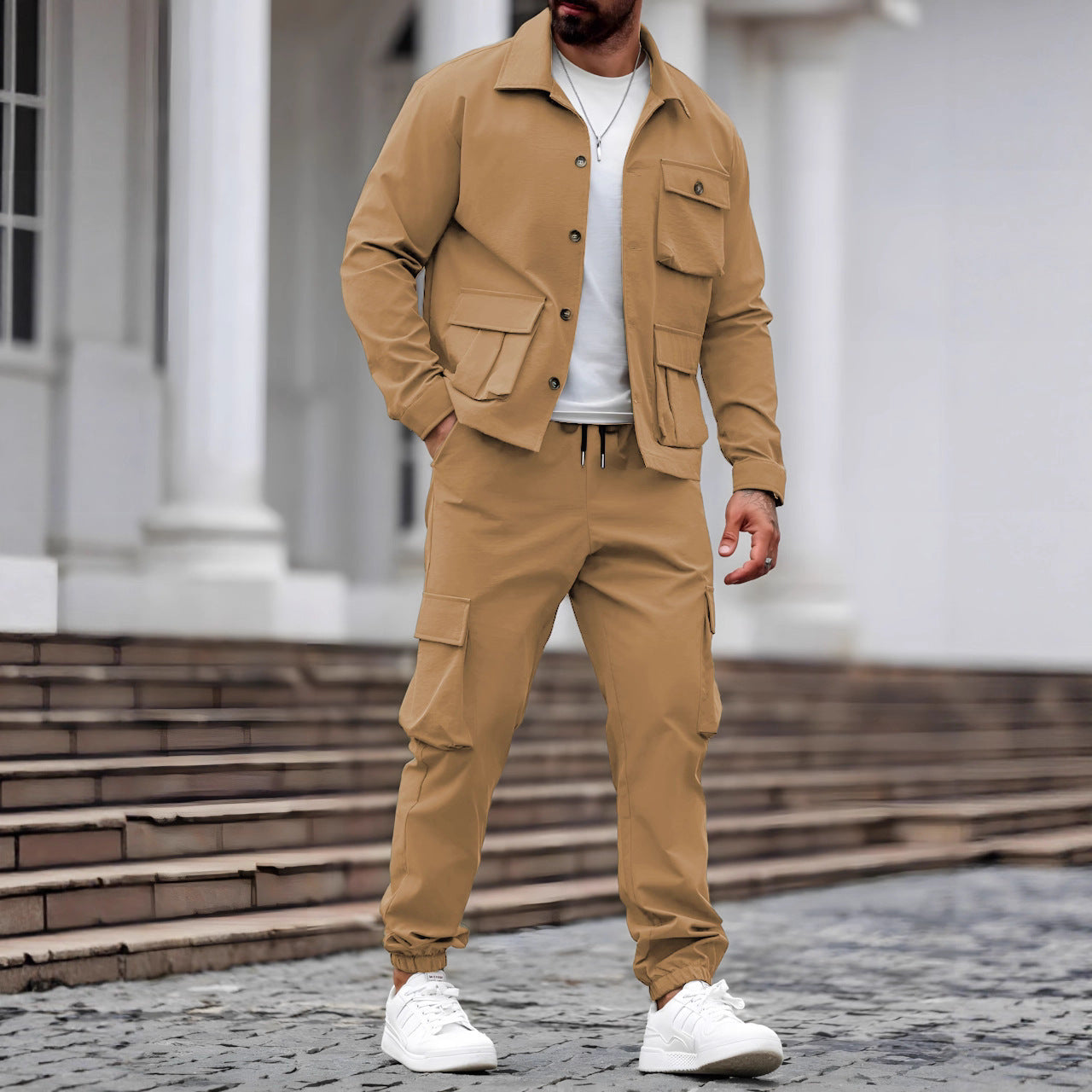 Herren Jacke Set Cargo Hose Modern Streetwear