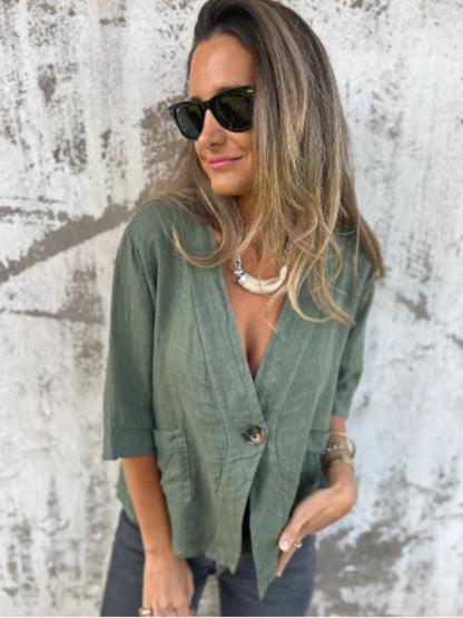 Damen Leinenblazer Kurzarm Leicht Modern