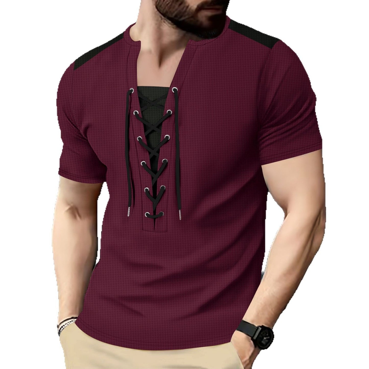 Herren Sportshirt Kurzarm Schnürdesign Modern