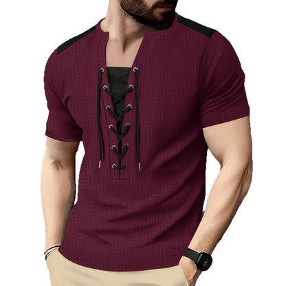 Herren Sportshirt Kurzarm Schnürdesign Modern