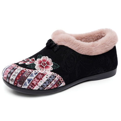 Damen Hausschuhe Plüsch Warm mit Blumenmuster