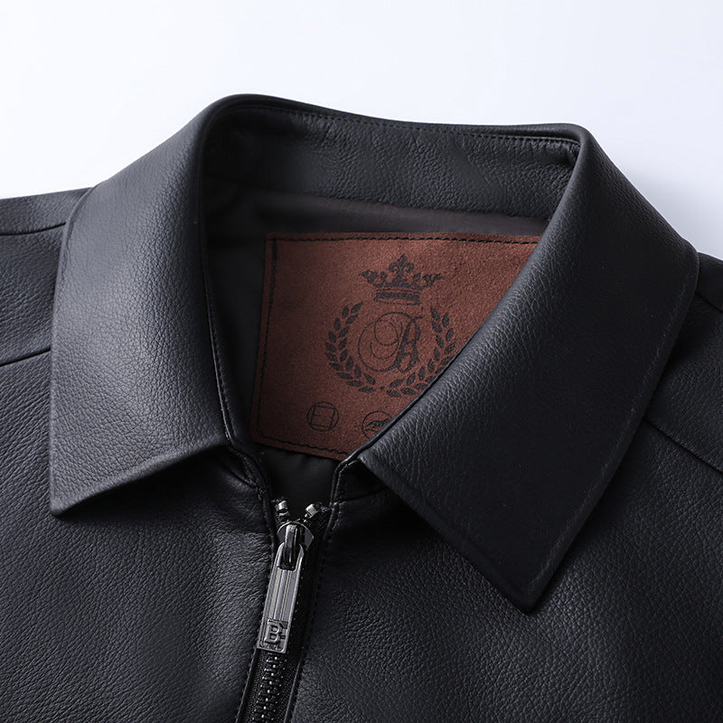 Herren Lederjacke Elegant Slim Fit Stehkragen
