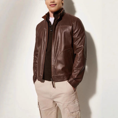 Lederjacke Herren Elegant Strukturiert Schwarz