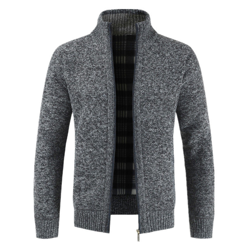 Herren Strickjacke Warm Plüschfutter Hochkragen