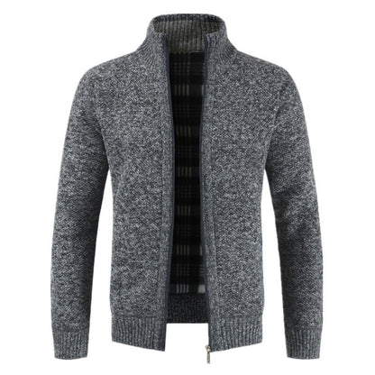 Herren Strickjacke Warm Plüschfutter Hochkragen