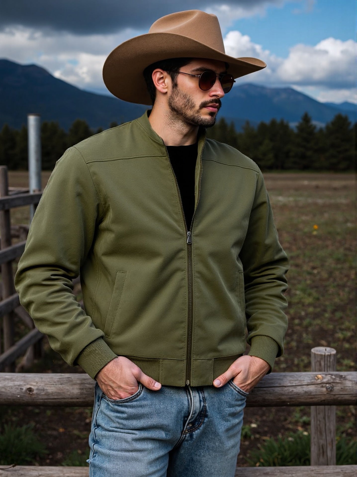 Herren Bomberjacke Sportlich Elegante Details Schwarz