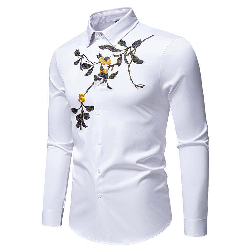 Elegantes Langarmhemd Herren Bestickt Modern Berlin