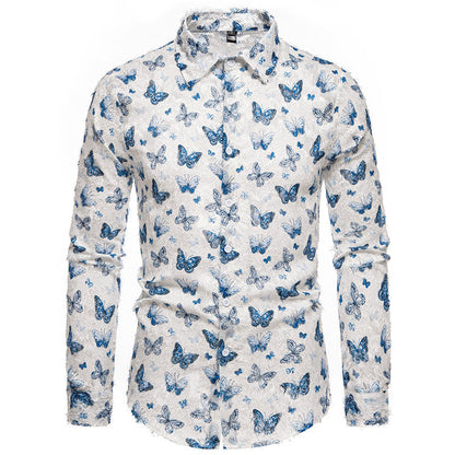 Herren Hemd Langarm mit Schmetterlingsmuster Baumwolle Modern