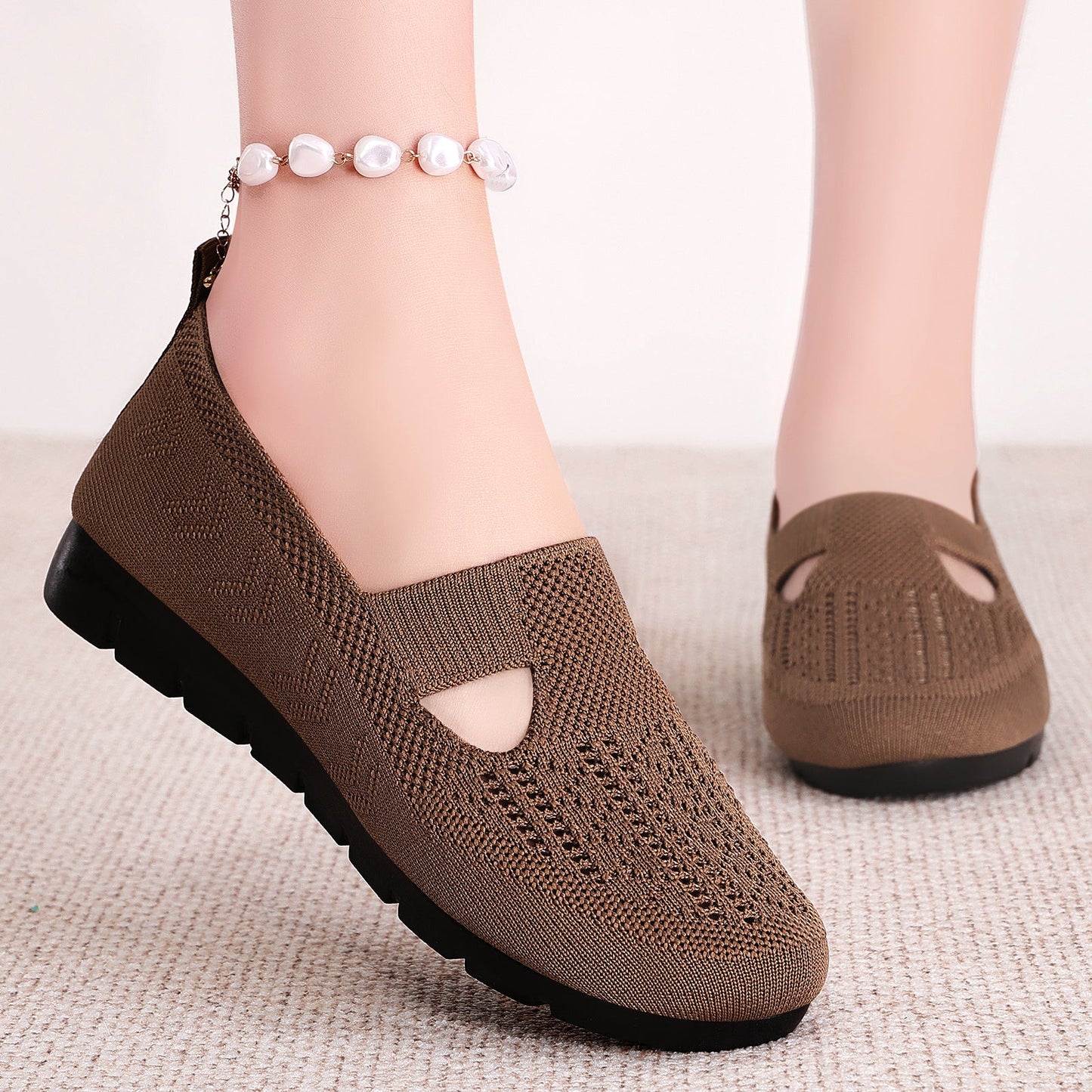 Damen Freizeitschuhe Bequem atmungsaktiv mit Strickdesign