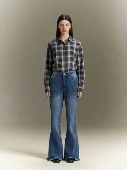 Damen Jeans Schlagjeans Fransen Saum Trendy