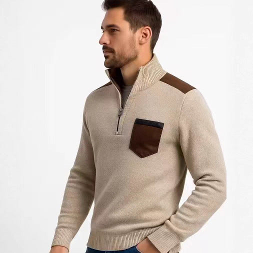 Herren Pullover Stehkragen Modern mit Taschen - BerlinGlamour