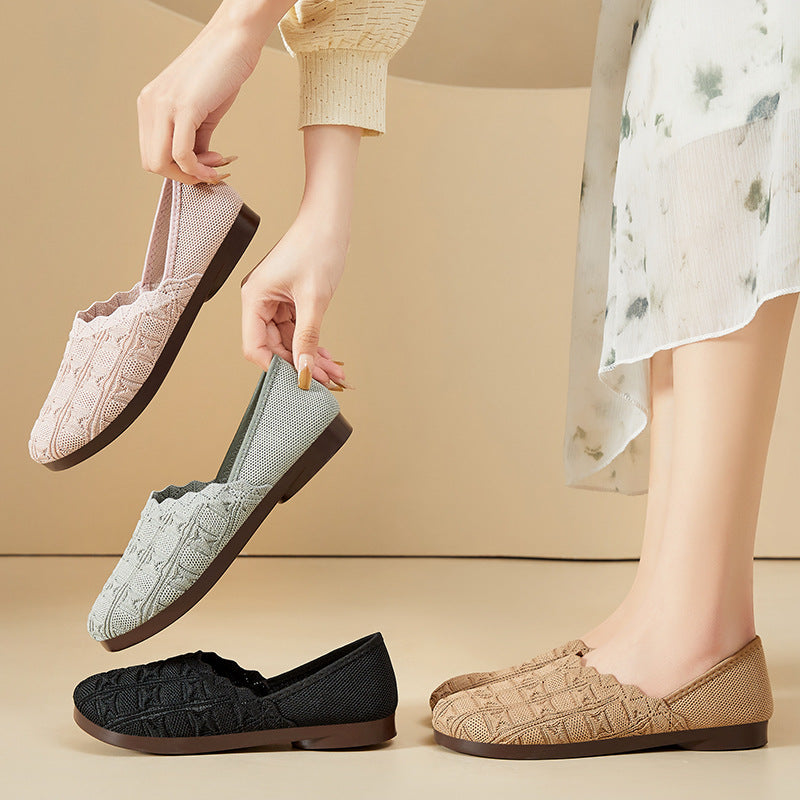 Ballerinas Damen atmungsaktiv Bequem Strick Schuhe