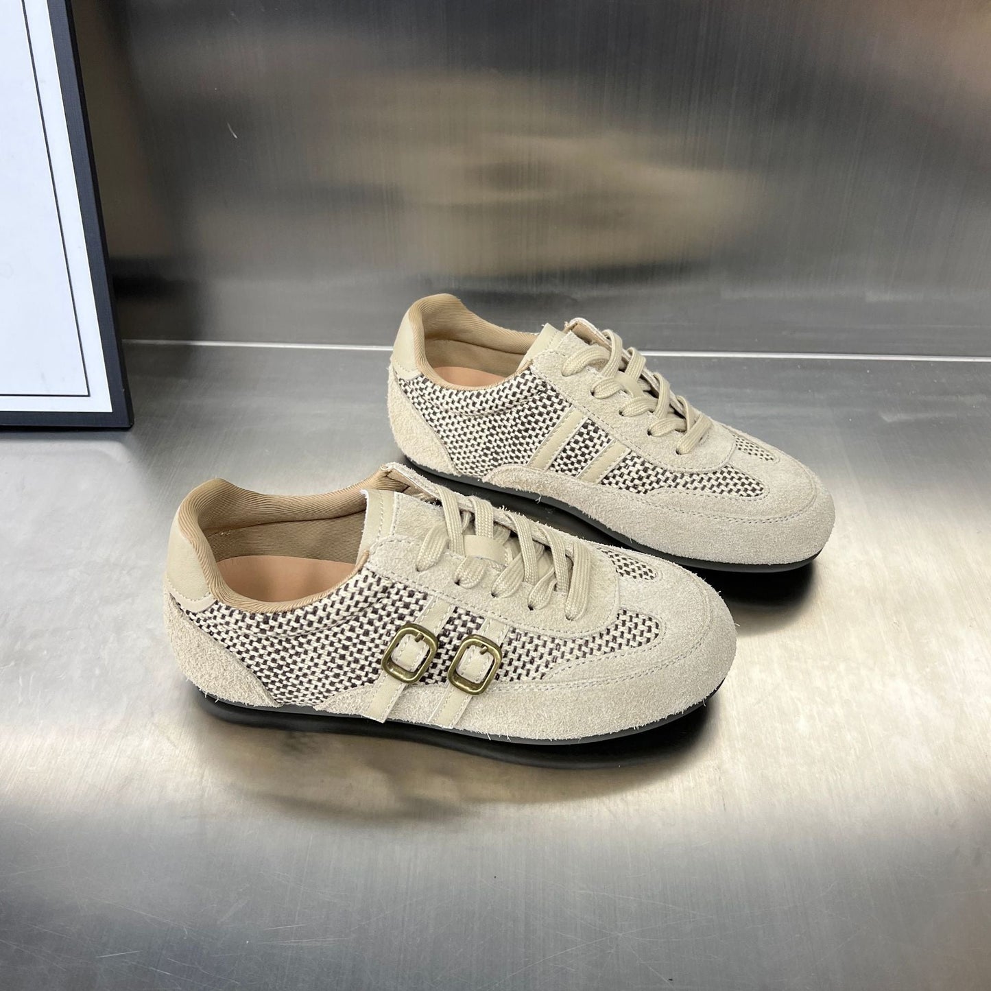 Damen Sneaker Sportlich Elegant Geflecht Schnalle