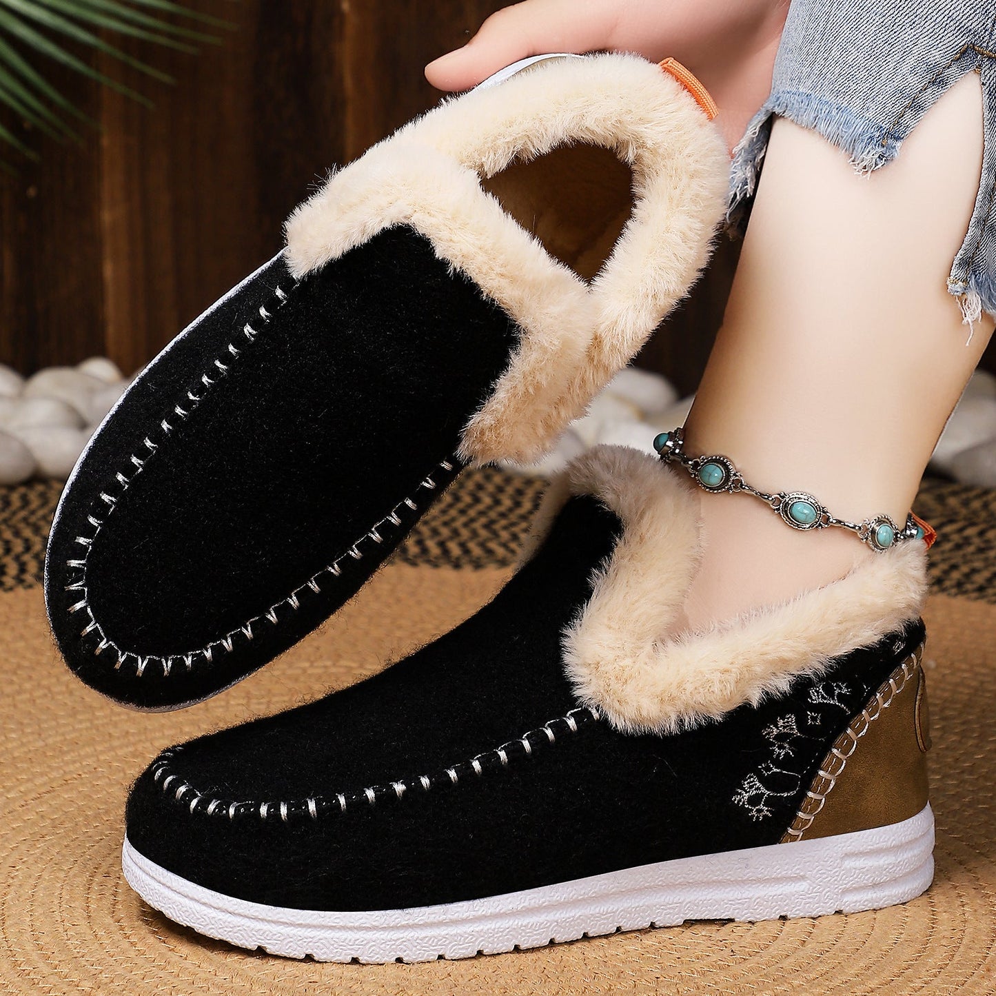 Damen Hausschuhe Flauschig Warm mit Weichem Innenfutter