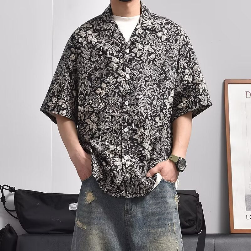 Herren Hemd Kurzarm Blumenmuster Sommer