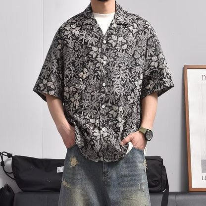 Herren Hemd Kurzarm Blumenmuster Sommer