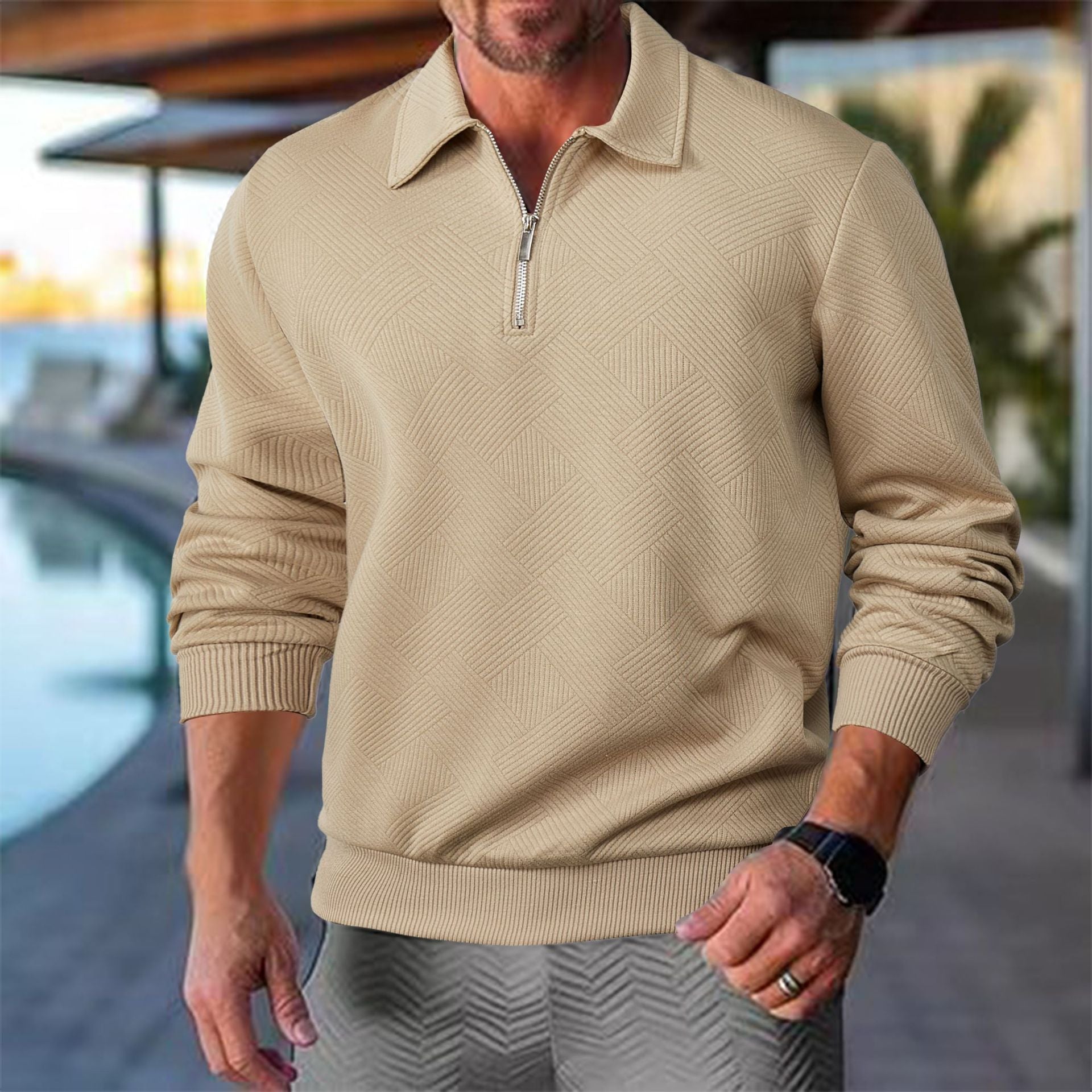 Herren Pullover Sportlich Modern Reißverschluss Struktur - BerlinGlamour
