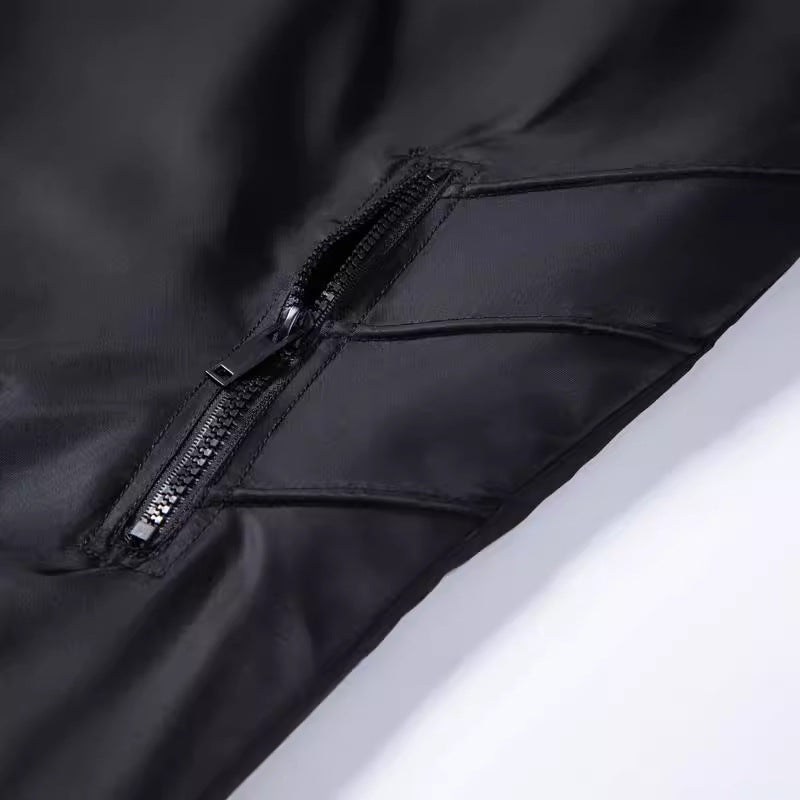 Lederjacke Herren Vielseitig Ledermantel Elegant Schwarz