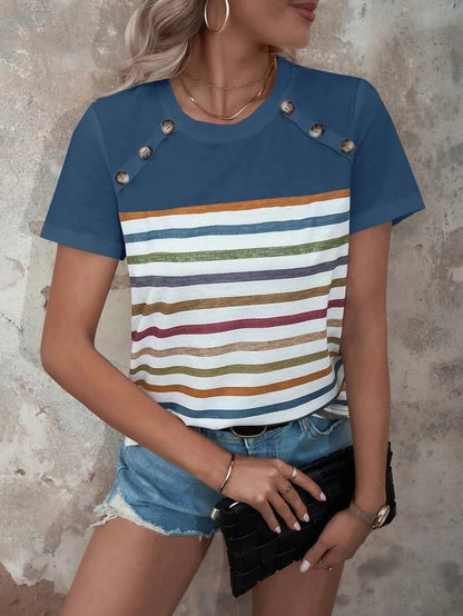 Damen T-Shirt Gestreift Rundhals Modern