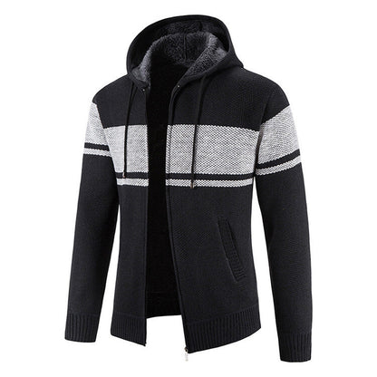 Herren Strickjacke Kapuze Kontraststreifen Modern