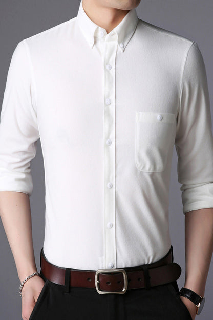 Herren Langarmhemd Klassisch Slim Fit Button Down Kragen
