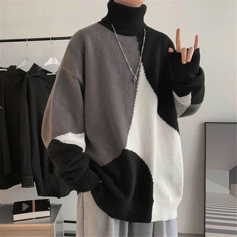 Herren Pullover Grobstrick Modern Kragen Farbblock