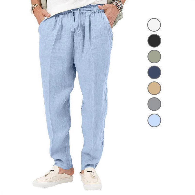 Herren Sommerhose Leinen Bequem Elastisch Mit Taschen