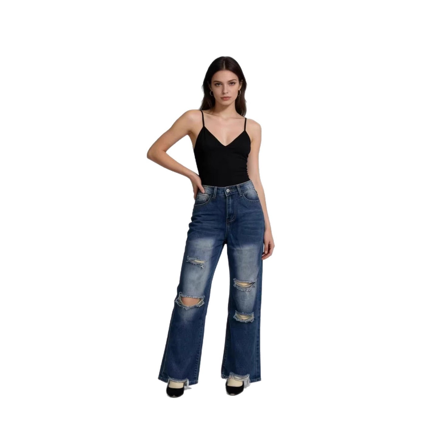 Weite Damen Jeans Ripped High Waist