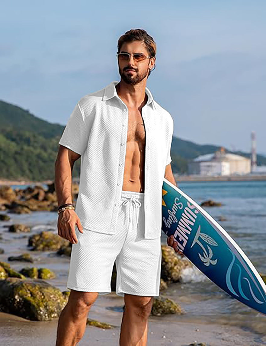 Herren Sommer Outfit Kurzarm Hemd Surf Shorts Trendy