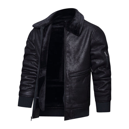 Lederjacke Herren Teddyfutter Hochkragen Schwarz