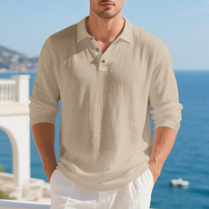 Herren Poloshirt Langarm Modisch Eleganter Kragen