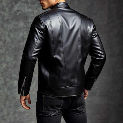 Herren Lederjacke Premium Kunstleder mit Reißverschluss Schwarz