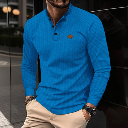 Herren Langarmhemd Modern Henley Ausschnitt Strukturiert